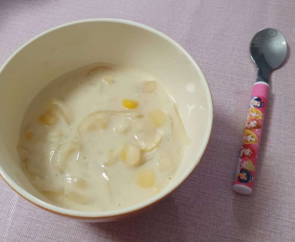 Rina sharing homemade corn soup